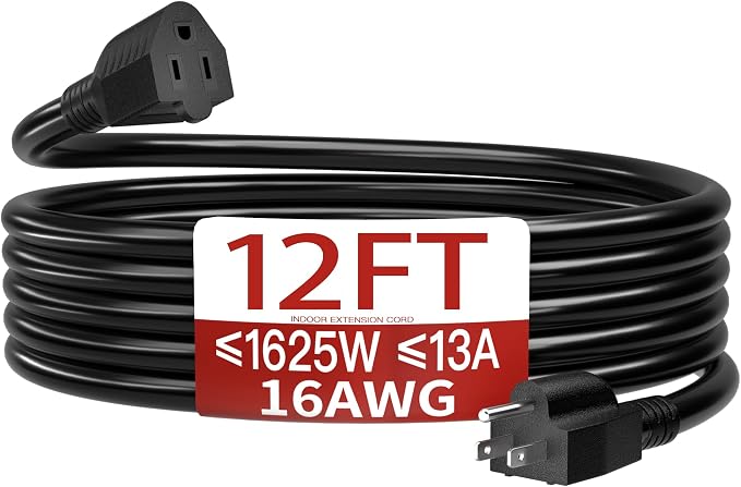 16/3 Indoor Extension Cord 12 FT, 3 Prong Power Cable, Suitable by Skrizcable