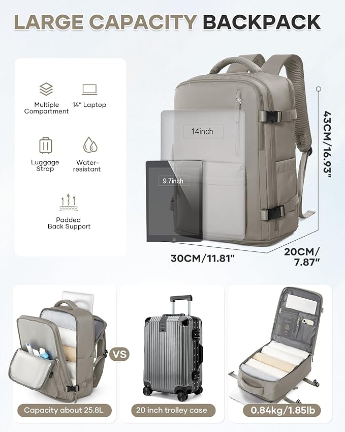 WONHOX Large Travel Backpack Carry on Flight Approved Laptop Work Business - Image 4