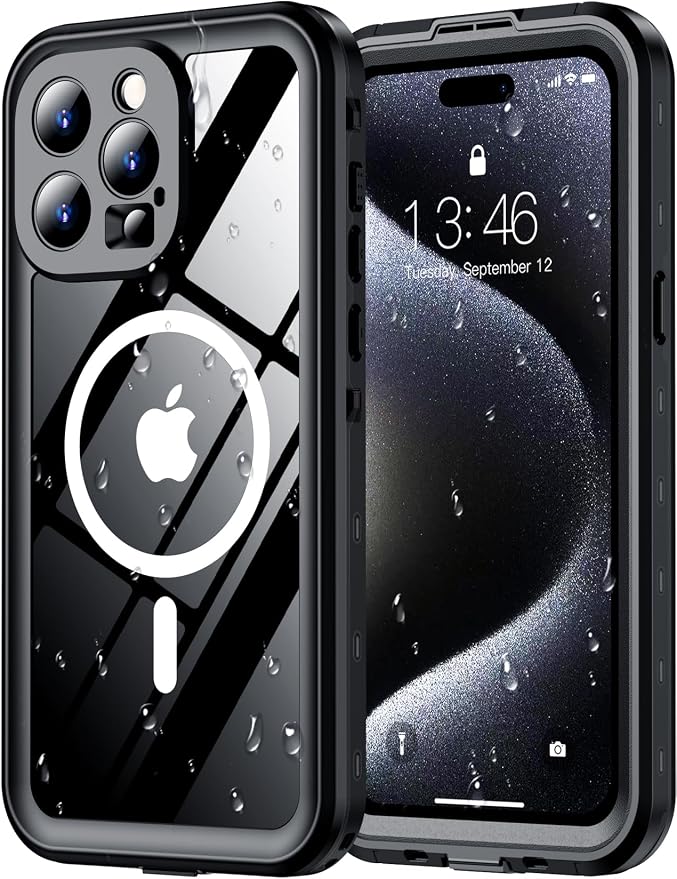 Red2Fire for iPhone 15 Pro Case Waterproof, Phone Case 6.1" Black/Clear by Red2Fire