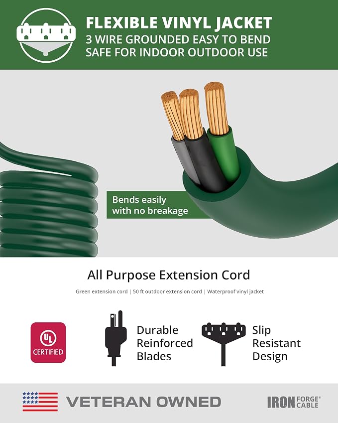 Iron Forge Cable 50ft Green Outdoor Extension Cord - Image 6