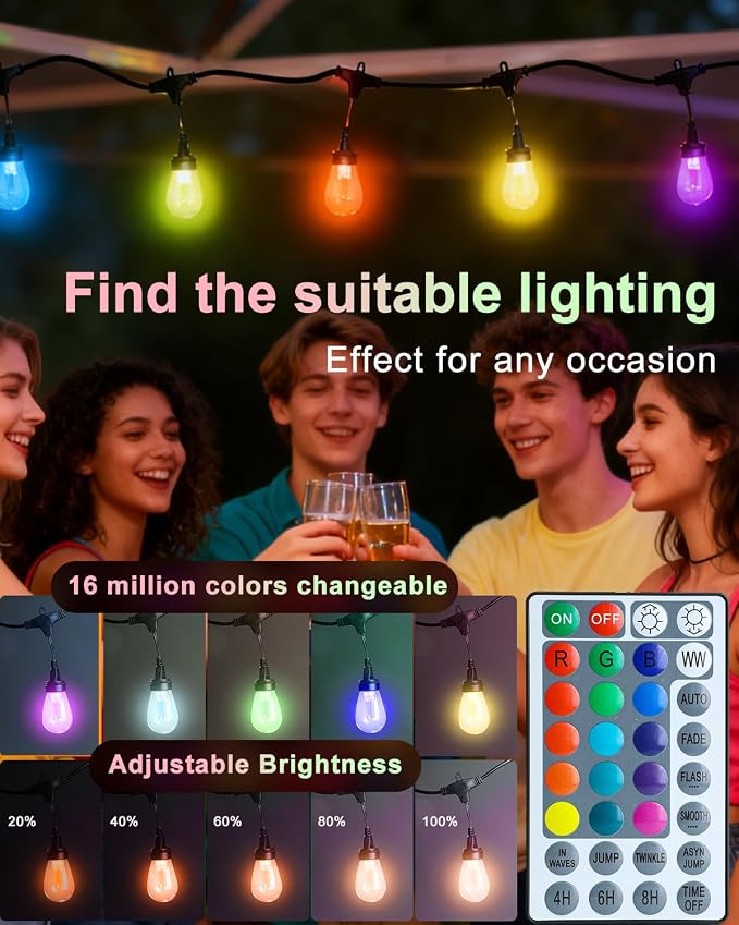 Lightdot 96FT Outdoor RGB String Lights, Outside Hanging Light Waterproof - Image 5