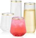 48 Pack Ribbed Plastic Wine Glasses – 24 x 9oz Stemless Champagne Flutes & 24 x by BELLAFORTE
