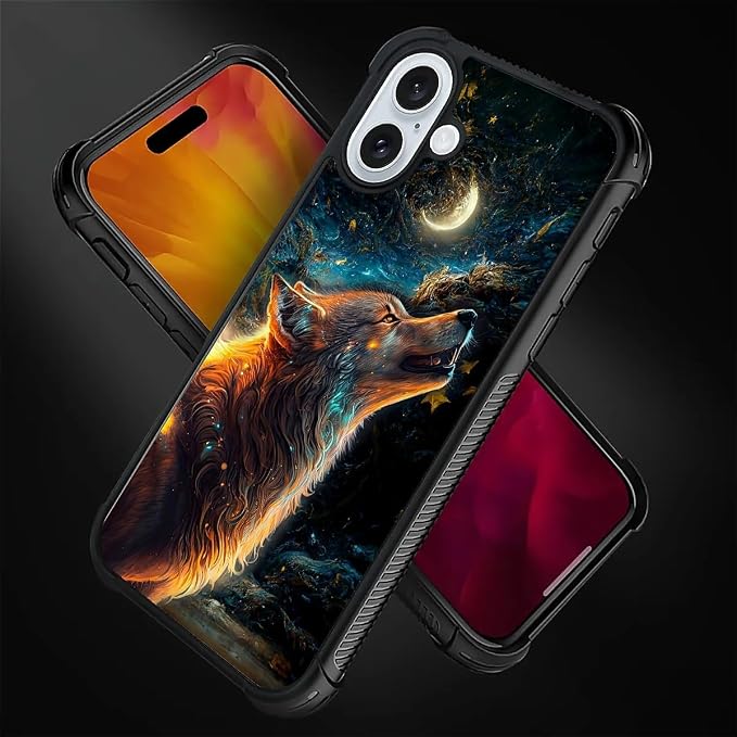 for iPhone 16 Plus Case, Star Cave Hungry Wolf Pattern Graphic Design Girl Boy - Image 2