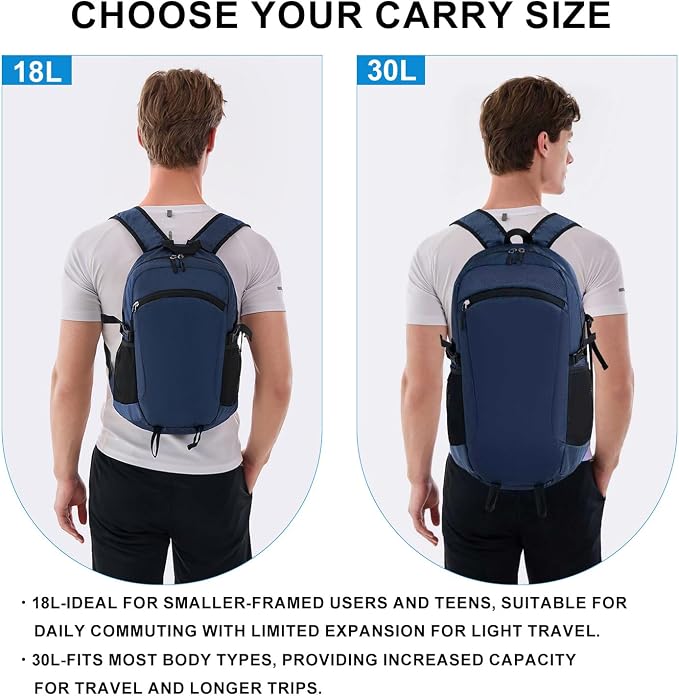 Lightweight Hiking Backpack 30L Packable Foldable Daypack Collapsible Travel - Image 3