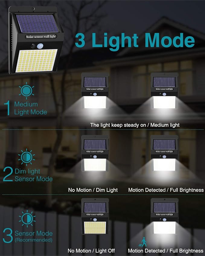 4 Pack Solar Motion Lights Outdoor, 3 Modes/100LED Solar Security Wall Lights - Image 4