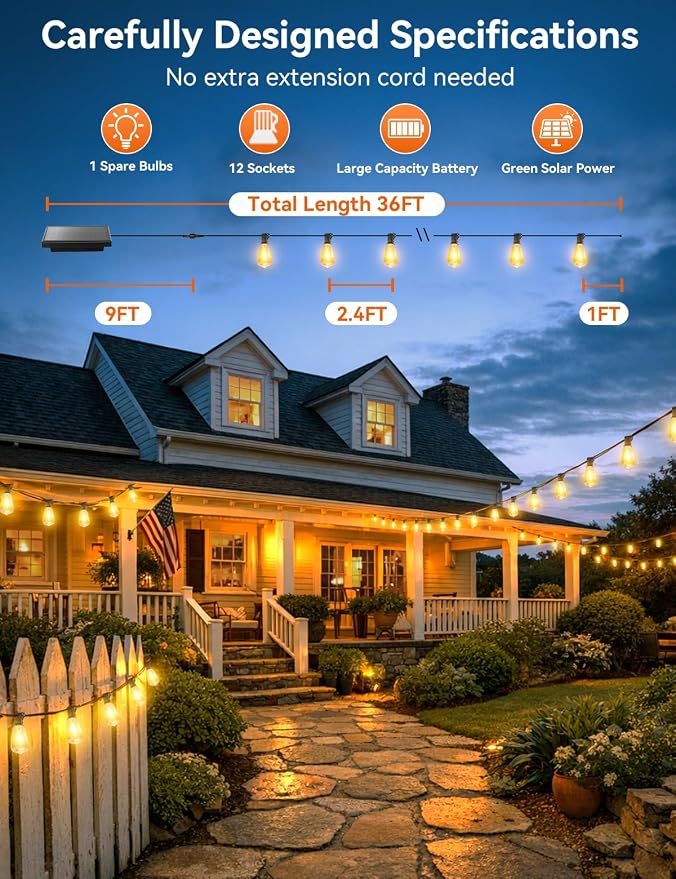 Brightever 36FT Solar String Lights Outdoor Waterproof - Image 2