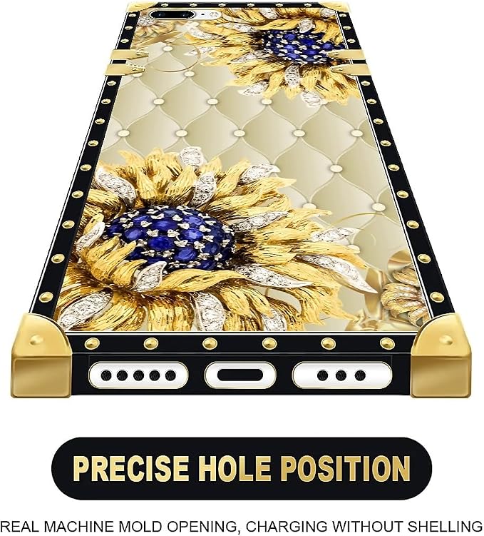 Compatible with iPhone 8 7 SE Case, Sunflower Diamonds Leather Luxury Golden - Image 5