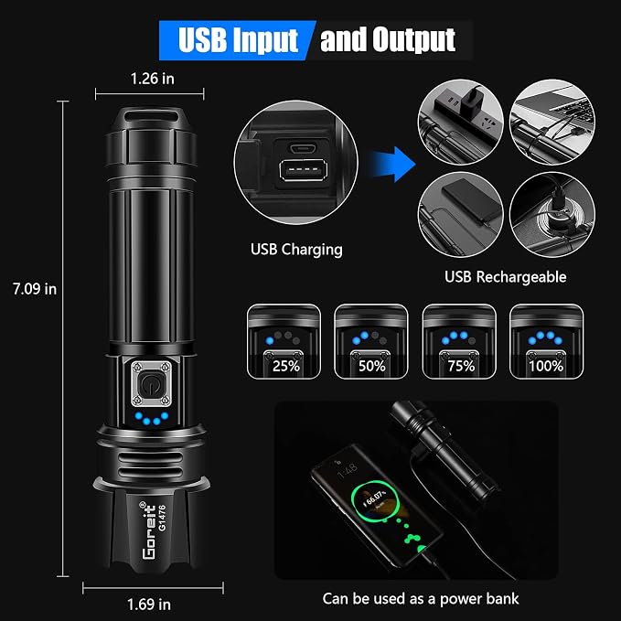 Goreit Super Bright LED Flashlight - 30W Output - Image 3