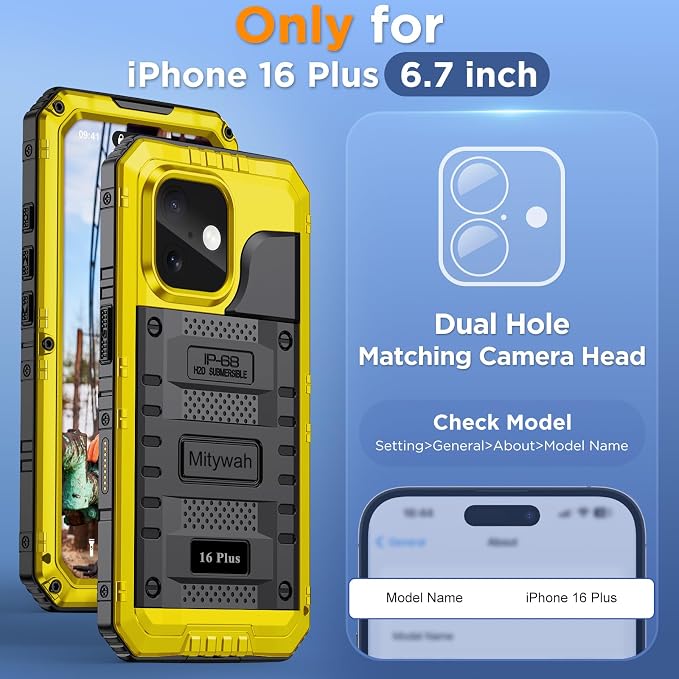 Mitywah Waterproof Case for iPhone 16 Plus, Shockproof Heavy Duty Case - Image 2