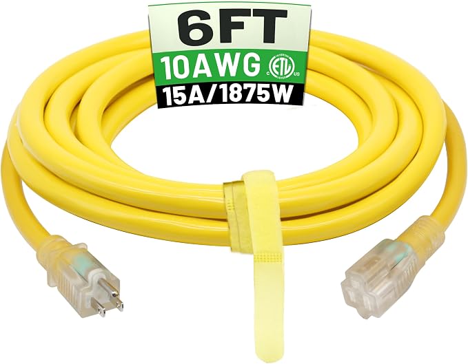 POWGRN 6 Ft 10AWG Outdoor Extension Cord Waterproof Heavy Duty 10 Gauge 3 Prong by POWGRN