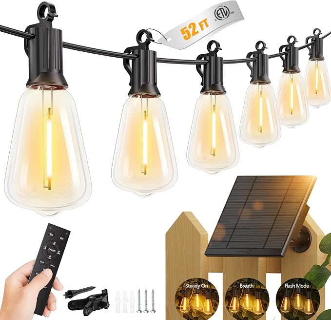 Brightown 52FT Solar String Lights Outdoor Waterproof by Brightown