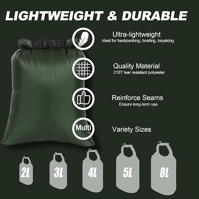 Dry Bags Waterproof Set, 5 Packs Ultralight Waterproof Bags Small Stuff Sack - Image 2