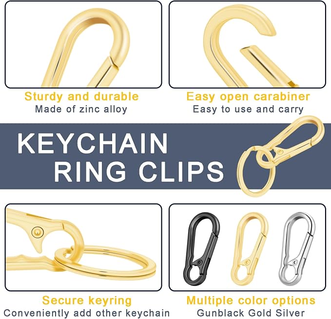 3Pack Assorted Metal Carabiner Clip, Small Keychain Rings, Mini EDC Key Ring - Image 3