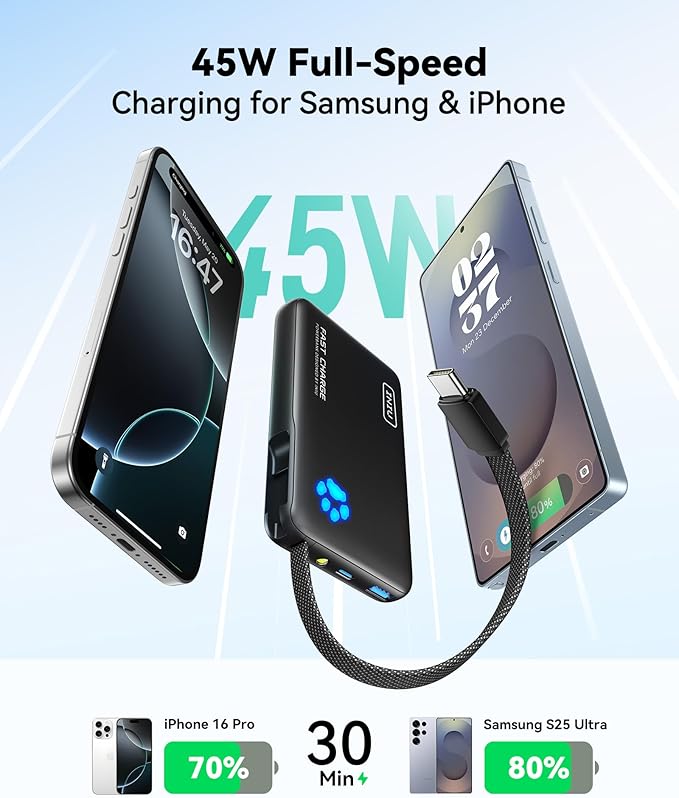 INIU Portable Charger with Flashlight, 45W Fast Charging Tablet Power Bank with - Image 2