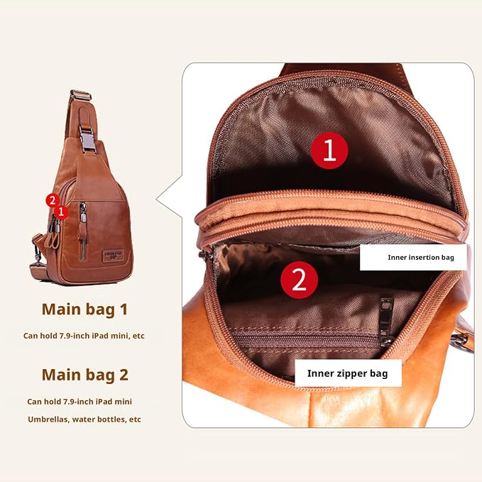Hebetag Leather Sling Bag Hiking Daypack - Image 4