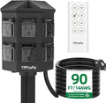 Outdoor Power Strip with 90FT Extension Cord, 100FT Remote Control, Dusk to by TiFFCOFiO