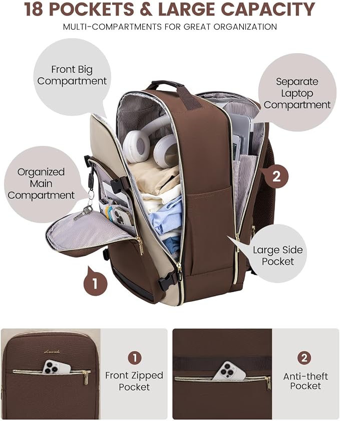 LOVEVOOK 40L Travel Backpack for Women & Men, Airline Approved Carry On Luggage - Image 5