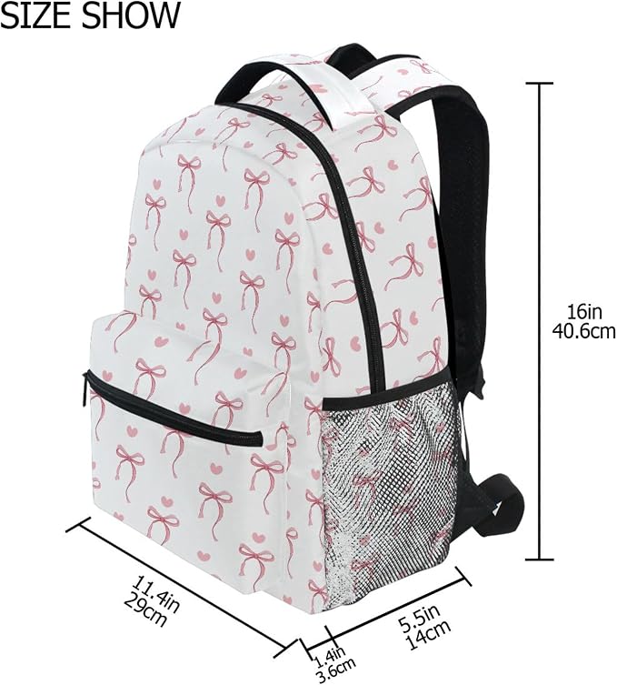 Wamika Pink Bow Girls Backpack Cute Heart Bowknot Ribbon School Backpacks Kids - Image 2