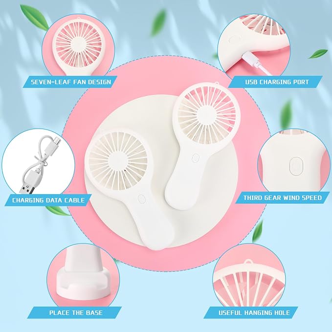 Woanger 12 Pcs Mini Handheld Fan Bulk 3 Speed USB Electric Battery Operated - Image 6