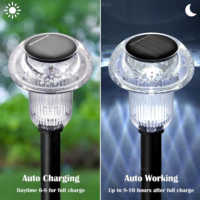Priddop Solar Lights Outdoor Pathway Waterproof 8 Pack Cold White LED Acrylic - Image 2