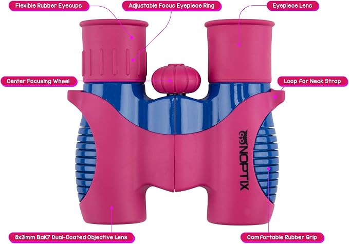 Binoculars for Kids, Girls or Boys Real Kids Binoculars in Vibrant Pink Blue - Image 6