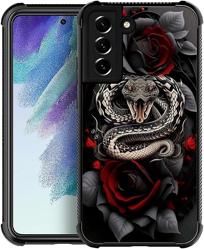 for Samsung Galaxy S22 Plus Case, Entwined Rose Snake Pattern Graphic Design by FKBRCL4U