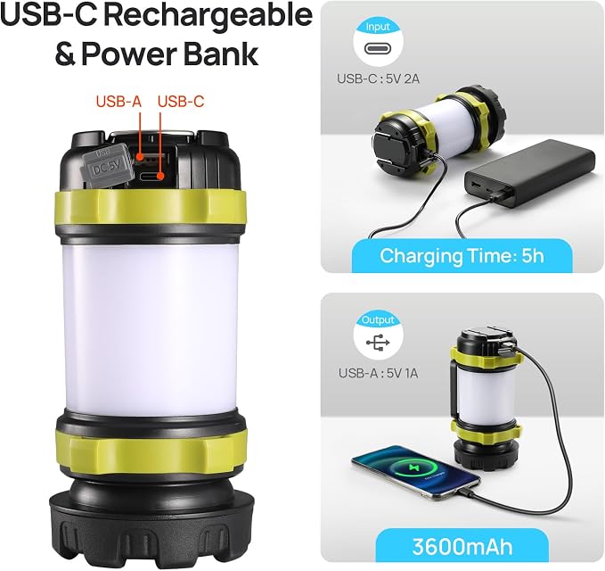 2 Pack LED Camping Lantern Flashlight Rechargeable, Consciot Portable Torch - Image 4
