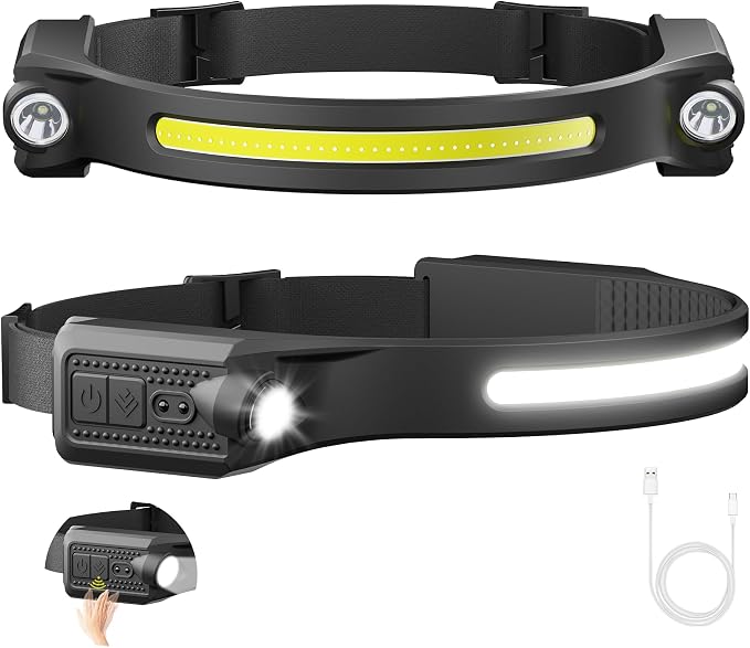 AlpsWolf LED Headlamp Rechargeable, 2 XPE LED and COB LED Head Lamp, Motion by AlpsWolf