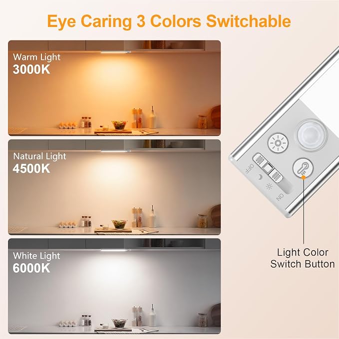 Gritin 10.2inch Under Cabinet Lighting Rechargeable 2 Pack- 3 Color Temps&5 - Image 4