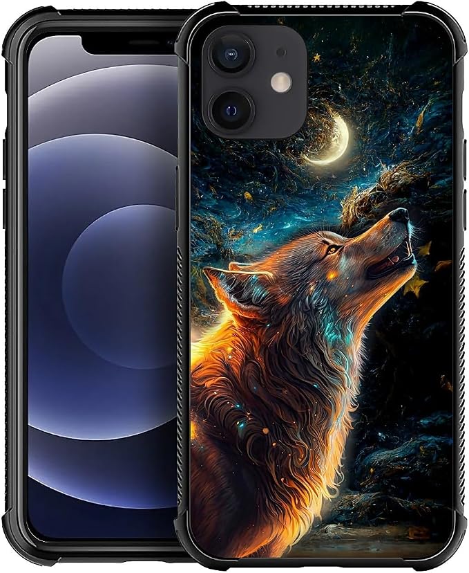 for iPhone 12/12 Pro Case, Star Cave Hungry Wolf Pattern Graphic Design Girl by FKBRCL4U