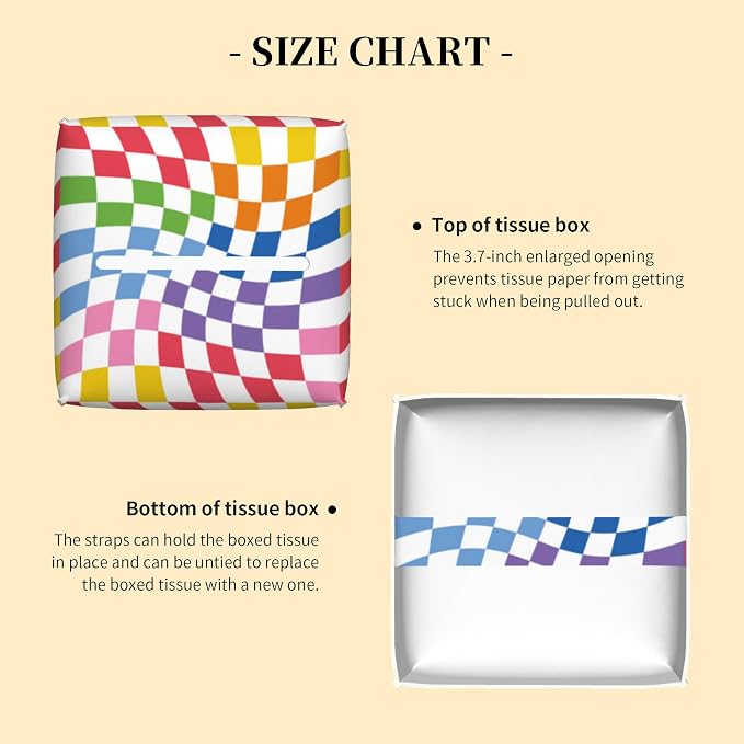 Tissue Box Cover Square, Colorful Wavy Checkerboard Tissue Box Holder - Image 3