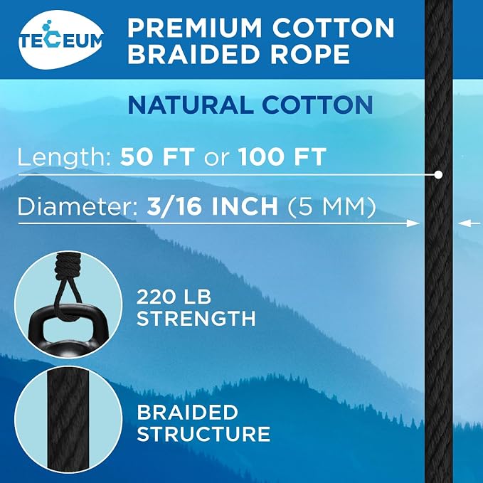 TECEUM Cotton Rope 3/16” – 300 FT – Strong All-Purpose Braided Rope – Natural - Image 2
