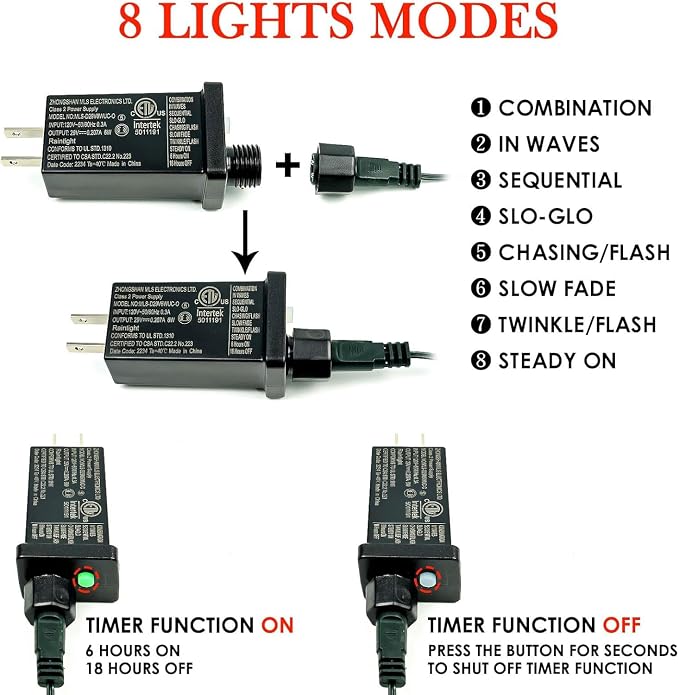 OZS Connectable Red and White Christmas String Lights, Plug in Tree Lights - Image 6