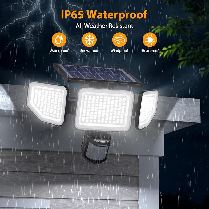 Onforu 4500LM Solar Lights Outdoor, 3 Heads Security Lights - Image 7