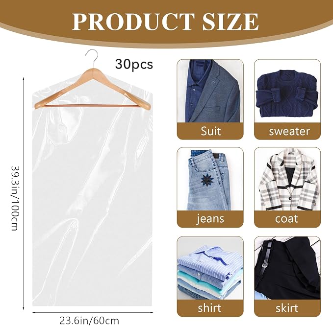 30 Pack Transparent Dust-proof Garment Covers Clear Clothes Covers - Image 2