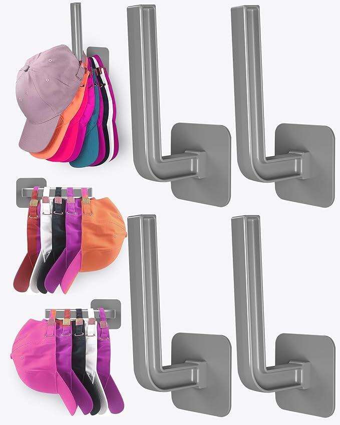 Hat Rack for Hat Storage, Strong Adhesive Hat Hooks for Wall, Hat Organizer for by Sunfanie