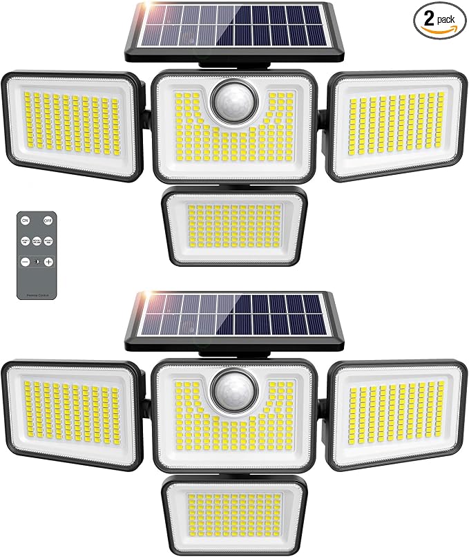 4500LM Solar Lights Outdoor, 4 Adjustable Heads Motion Sensor Lights, 3 Modes by omibeeSolarlightsoutdoor