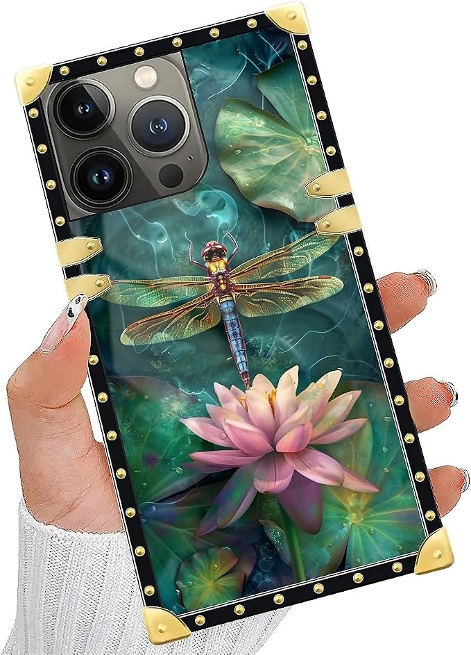 Compatible with iPhone 14 Pro Max Case, Colourful Dragonfly Pink Lily Pads - Image 5