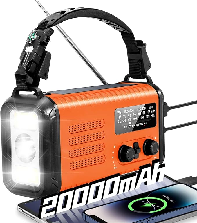 Emergency Crank Radio, 20000mAh / 74000mWh Solar Hand Crank Weather Radio by iRonsnowOfficial