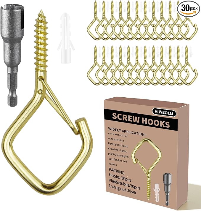 30 Pcs Gold Eye Hooks Screw Heavy Duty, Ceiling Hooks by Unknown