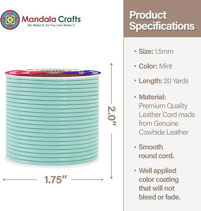 Mandala Crafts Round Genuine Mint Leather Cord - Image 4