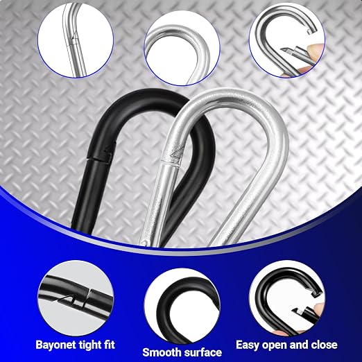 5 Pack3 Heavy Duty Spring Snap Hook Carabiners, M8 5/16" Galvanized Steel Black - Image 5