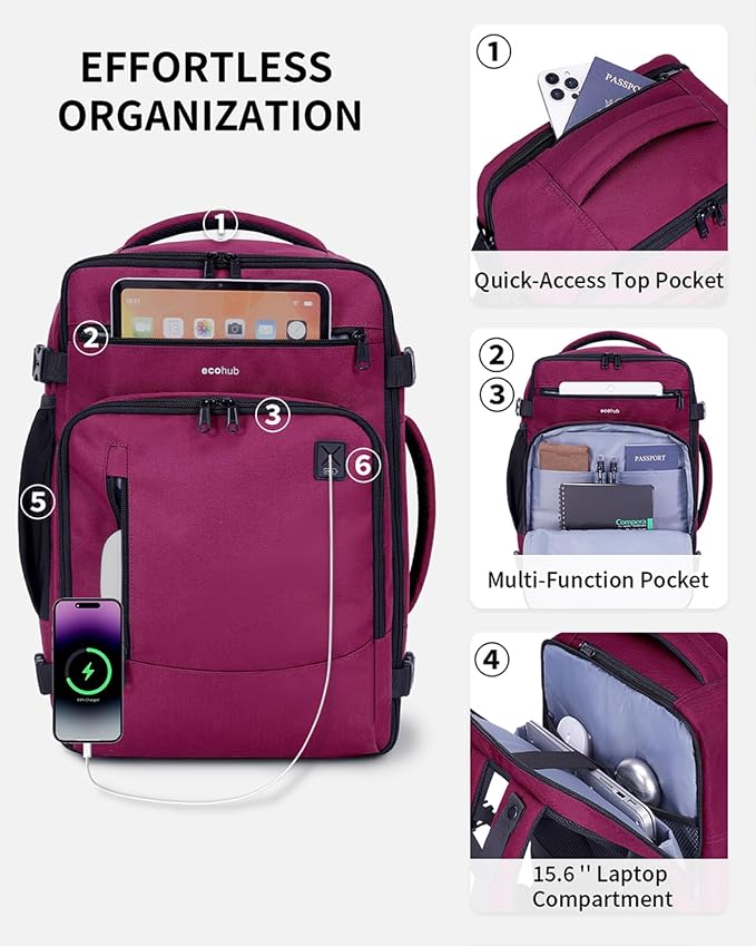 ECOHUB 17" Small Travel Backpack, United Airlines Personal Item Bag 17x10x9 - Image 4