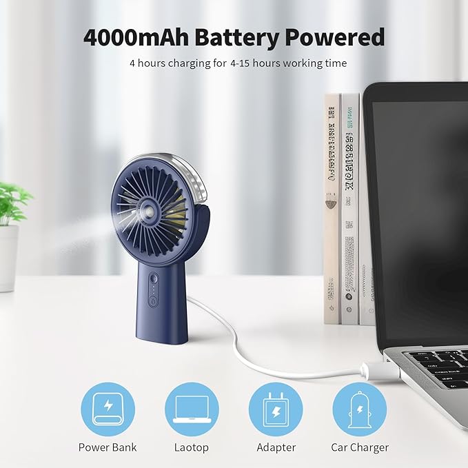 Otlonpe Handheld Misting Fan Portable, Small Personal Hand Held Rechargeable - Image 3