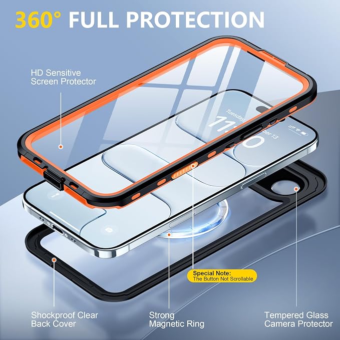 Red2Fire for iPhone Air Case Waterproof, Phone Case 6.5" Orange/Clear - Image 5