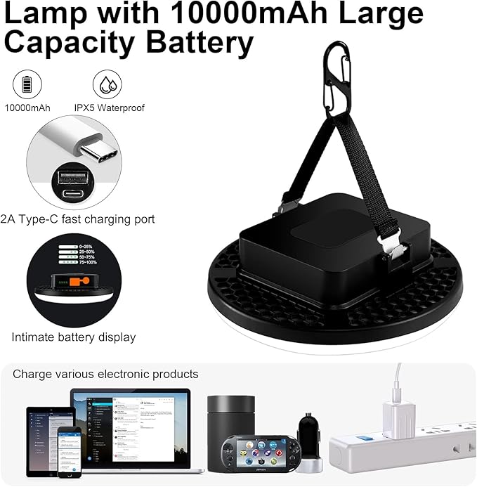10000mAh 4000LM Flashlight Portable LED Camping Lantern Rechargeable Light 30W - Image 3
