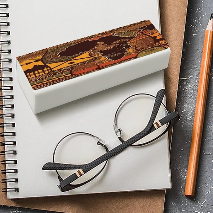 African Map Ethnic Pattern Eyeglass Case Spectacle Case Slim PU Leather - Image 4
