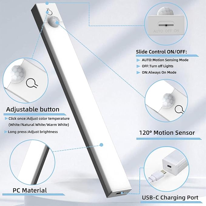 Under Cabinet Lights 4-Inch 12-Pack, USB Rechargeable Motion Sensor Light - Image 2