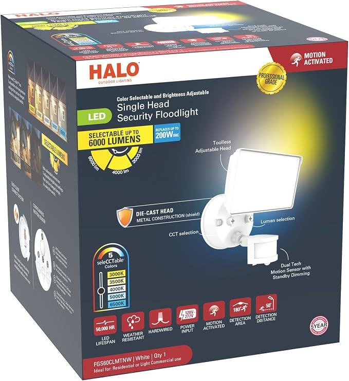 HALO FGS Ultra Bright Outdoor LED Security Floodlight, 120-227V w/CCT & Lumen - Image 7