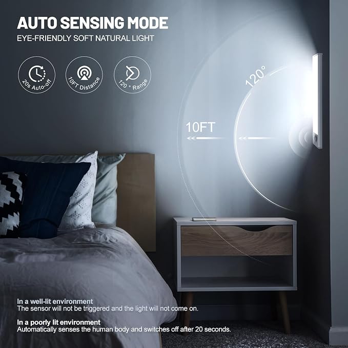 6 Pack Under Cabinet Lighting Wireless, 58 LED Rechargeable Battery Motion - Image 2